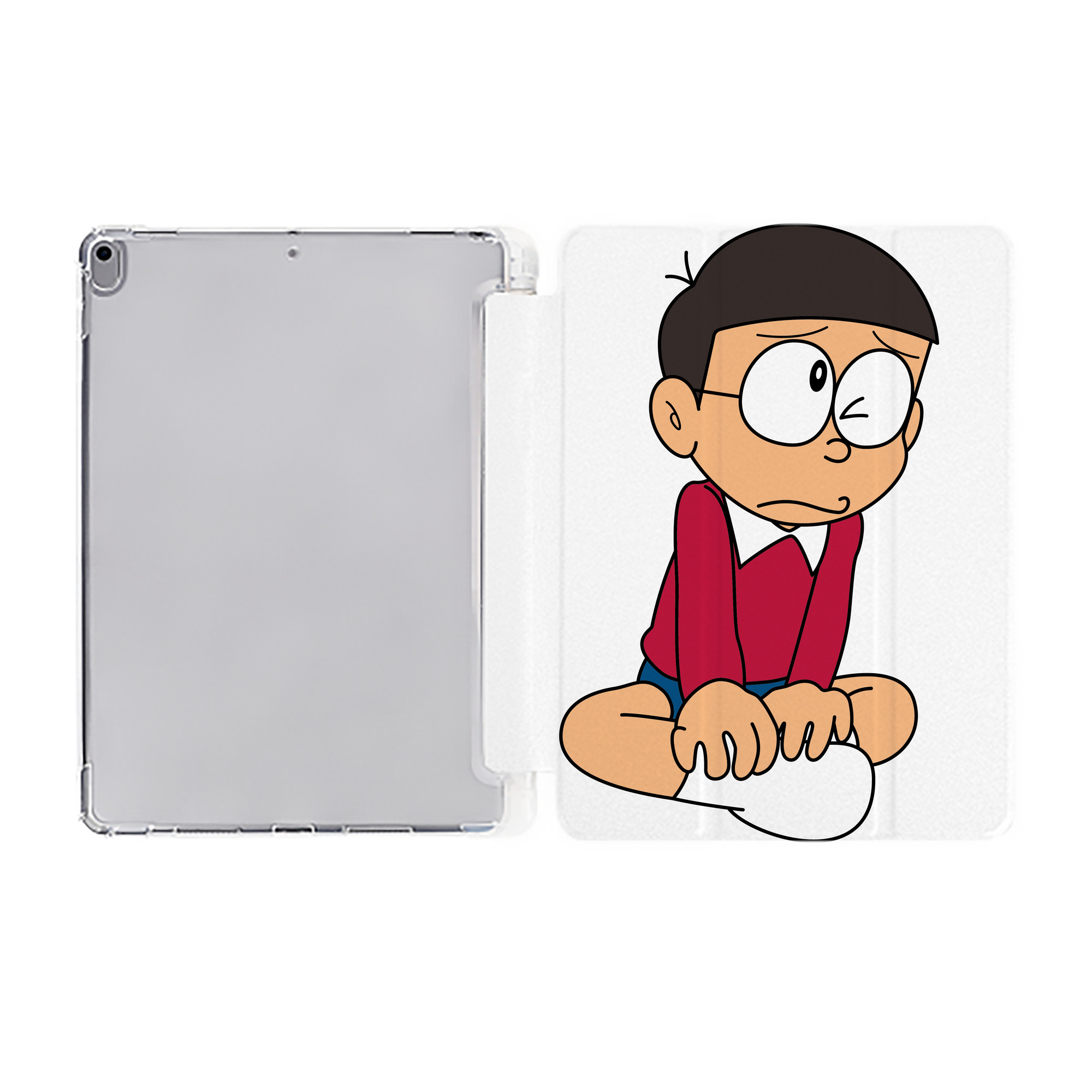 （画像用） ドラえもん 野比 のび太 Doraemon Nobita Nobi IPad ケース ペン収納付き 三つ折りスタンド PUレザー×シリコン 対応機種9.5/10.5/10.9インチ